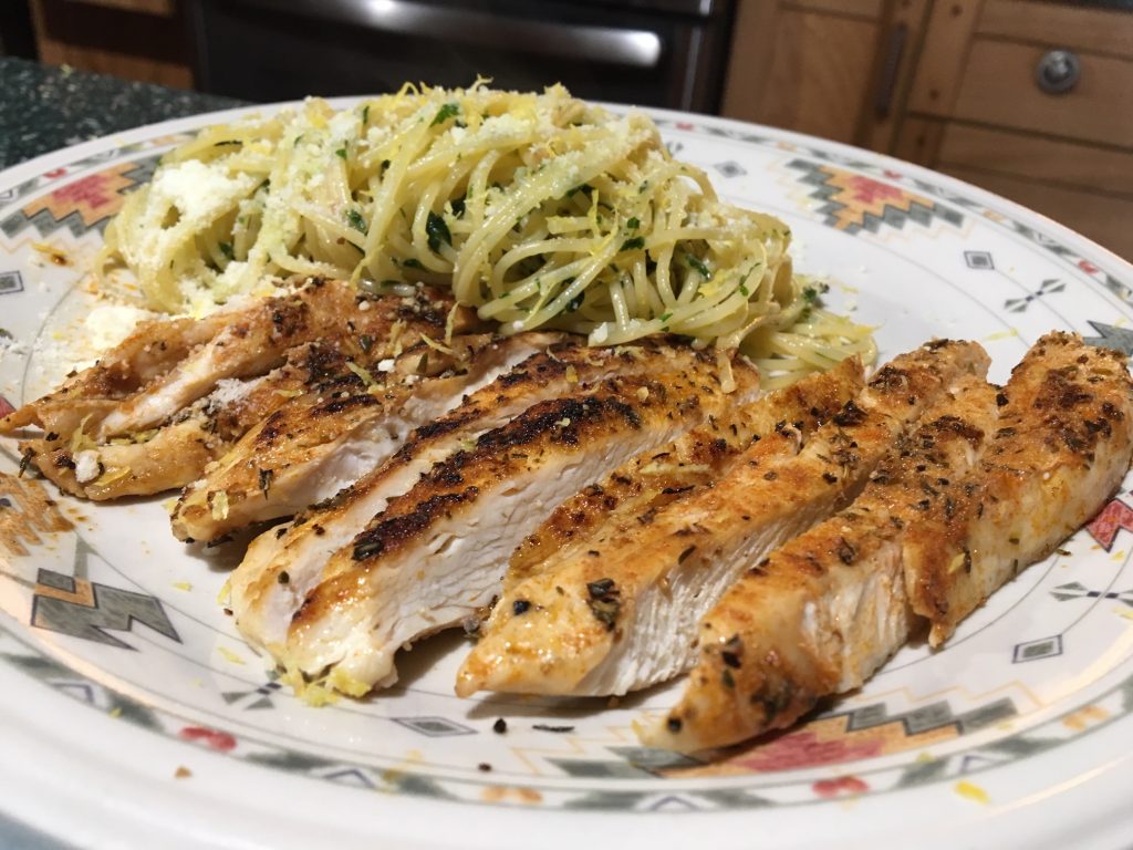 Pasta aglio e olio with Blackened Chicken